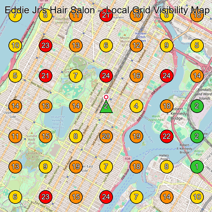 Eddie Jr's Hair Salon Hair Salon GeoGrid ranking map for New York NY